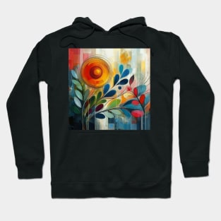 Abstract Orange Blue Red Flower and Leaves Hoodie